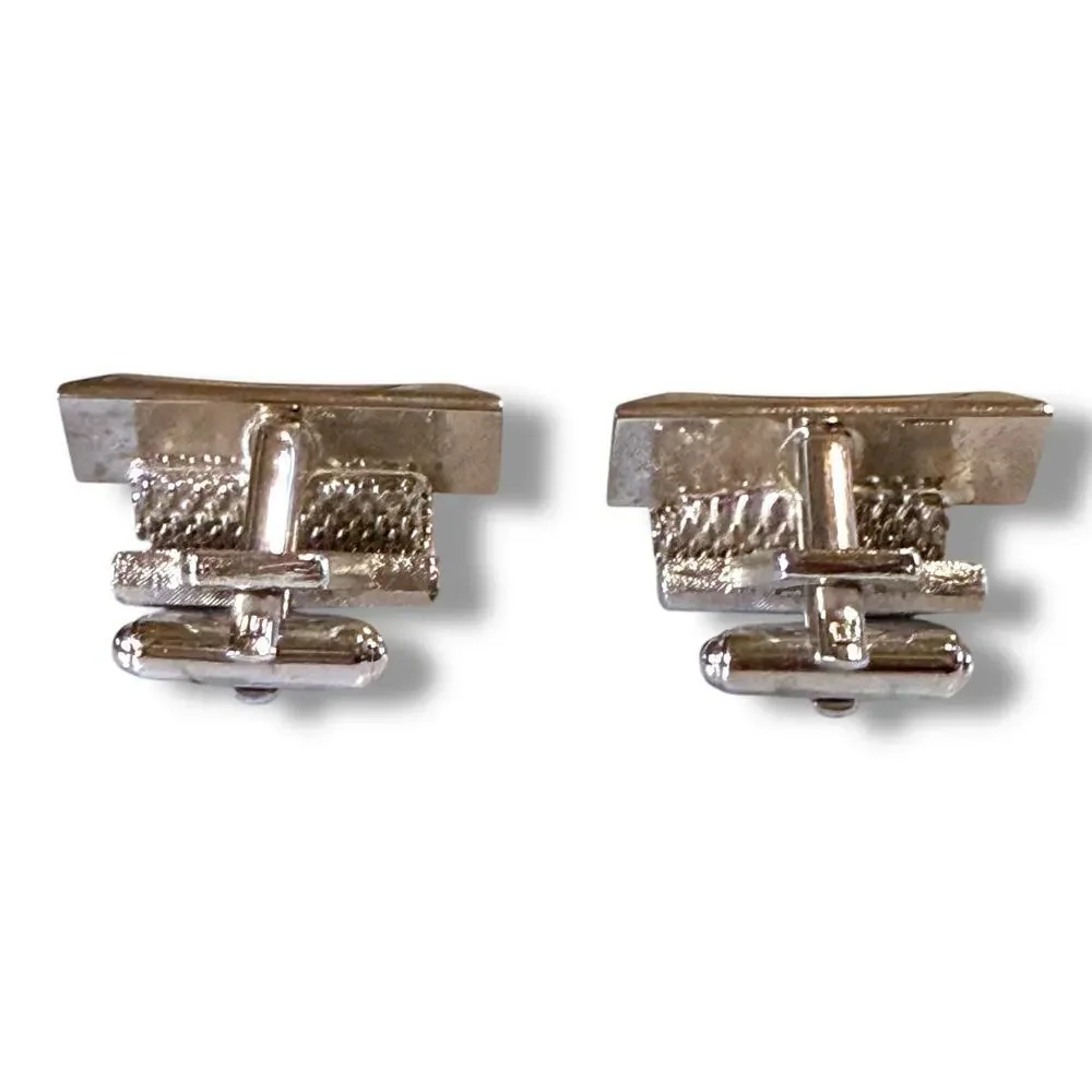 VTG Hickok Cufflinks and Tie Bar Silver Tone Blue Center Wraparound Bullet Back